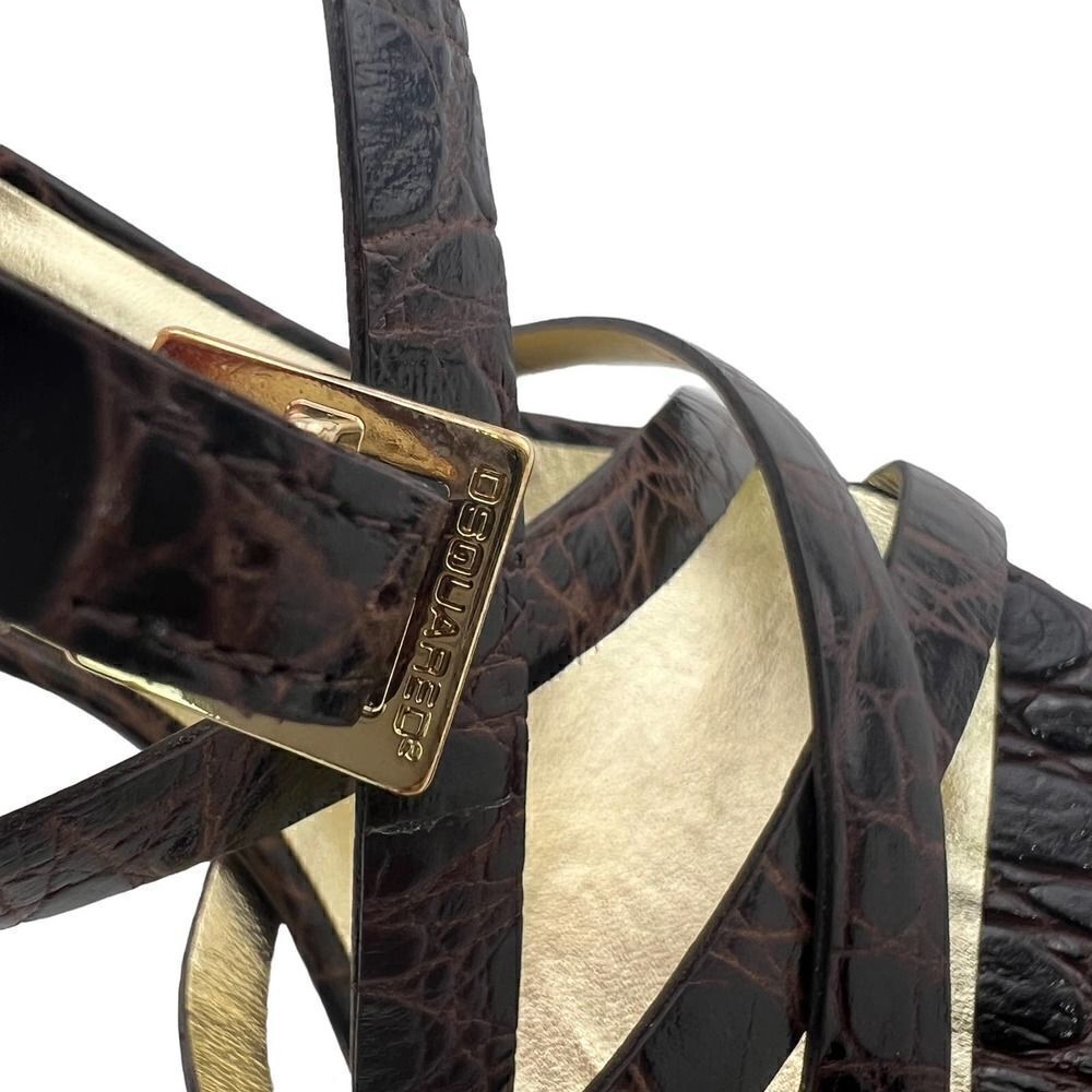 New Dsquared 2 Women US 8 Brown Croc Embossed Leather High Heel Sandals Italy - Picture 10 of 17